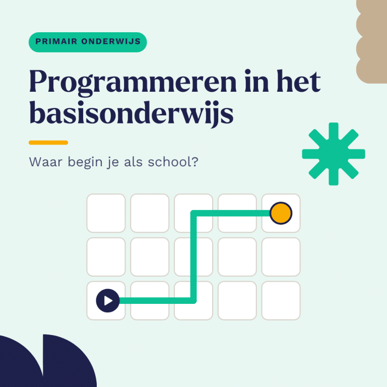 Programmeren in het basisonderwijs: waar begin je als school? Volg stap voor stap een groen pad over een raster naar het doel.