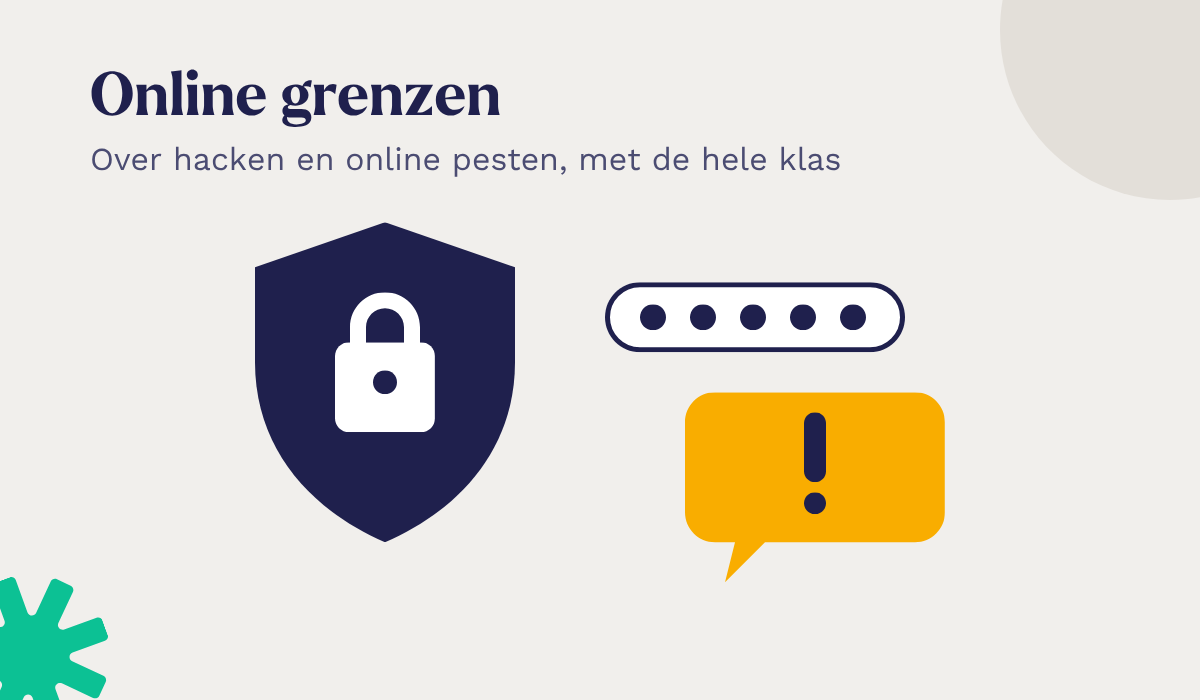 Schild met hangslot, een wachtwoordveld en een waarschuwingsballon bij de klassikale quest HackShield in de Klas