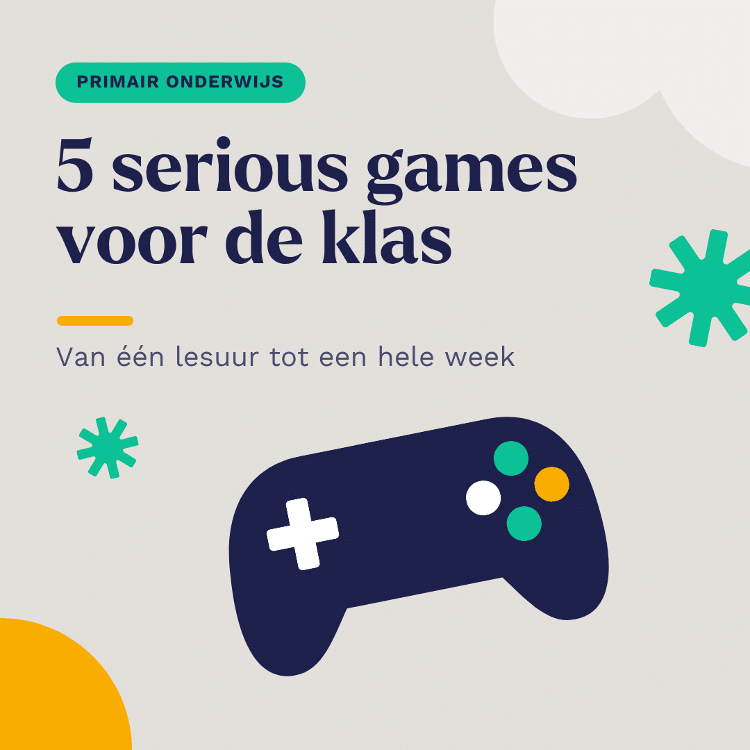 Gamecontroller naast de titel 5 serious games voor de klas, over mediawijsheid in het primair onderwijs